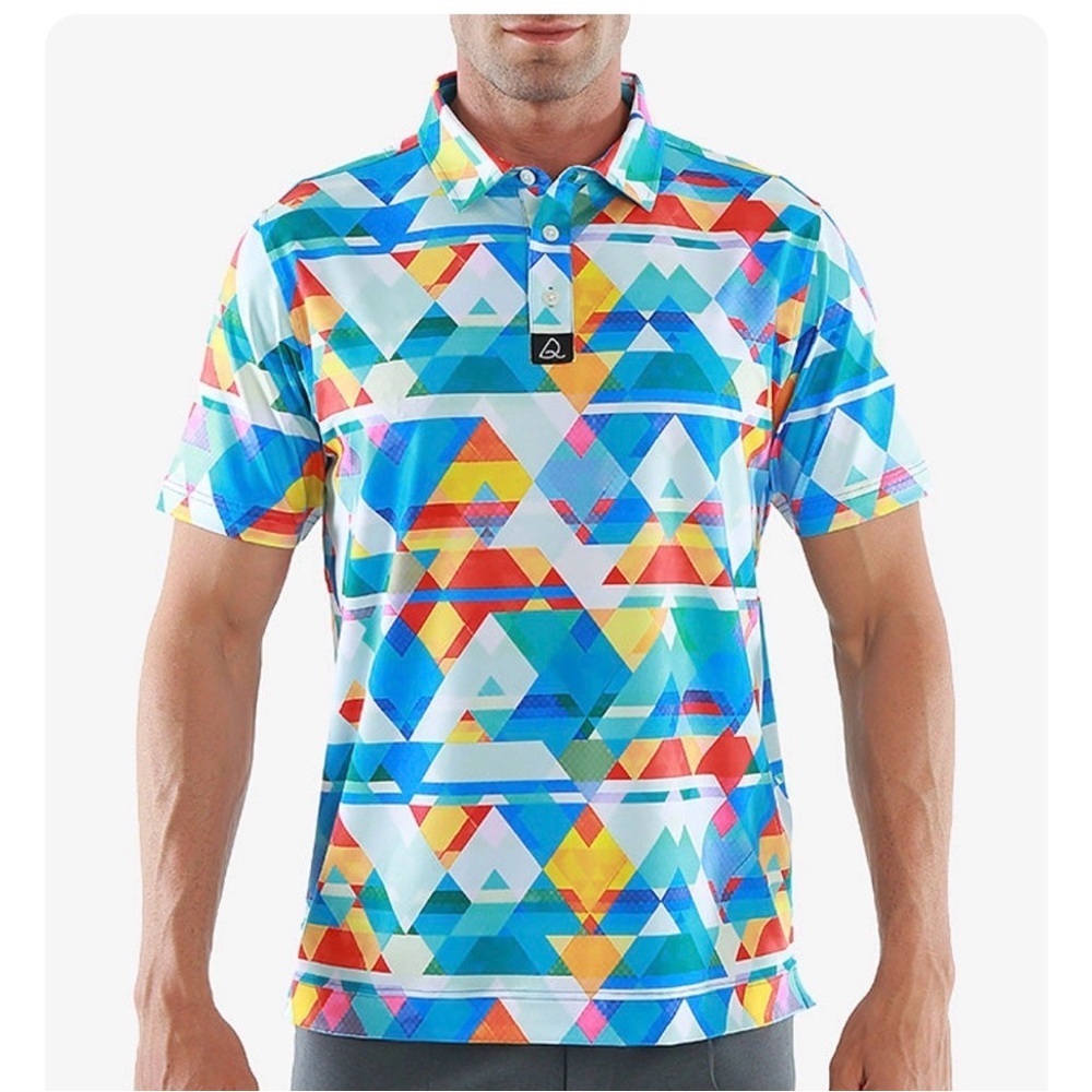 Deolax Polo Shirt Mens XXL Golf Performance Stretch Bright Geometric Fun Print